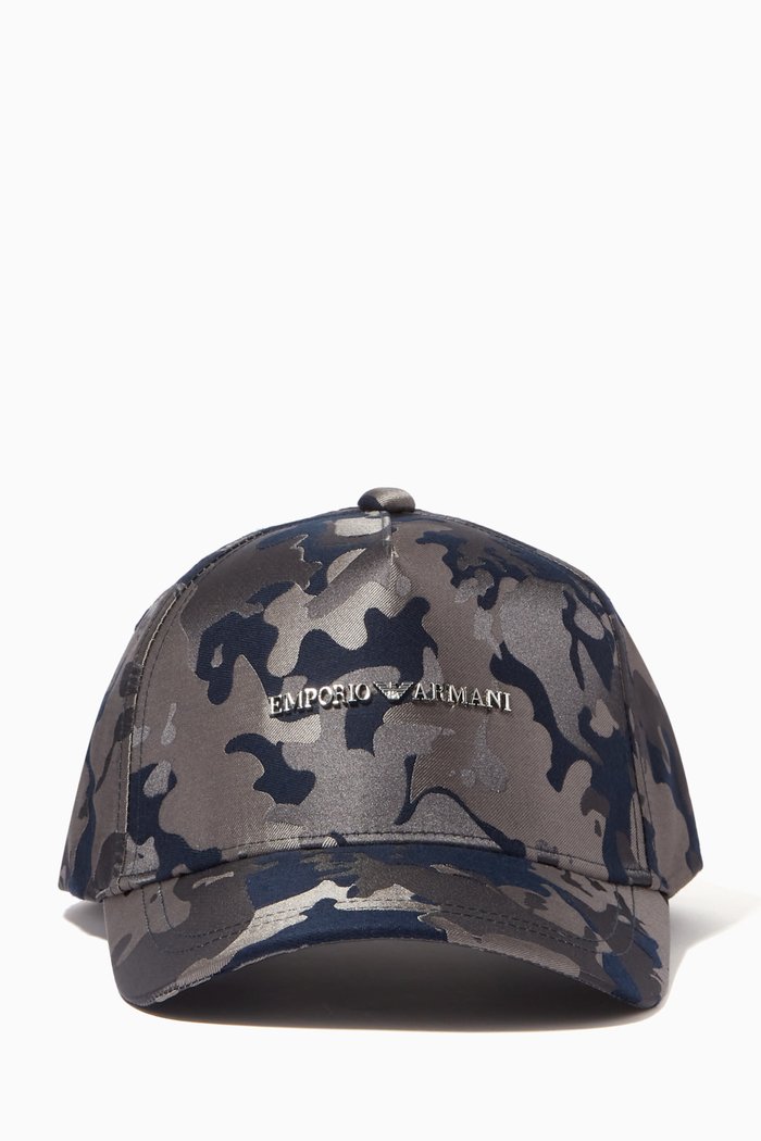 EA Logo Plaque Camo Baseball Cap in Twill, Blue