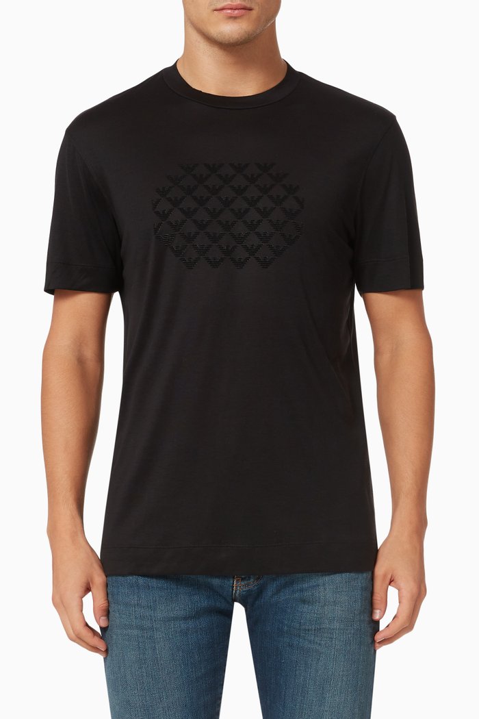 

EA Eagle Flocked T-shirt in Jersey, Black