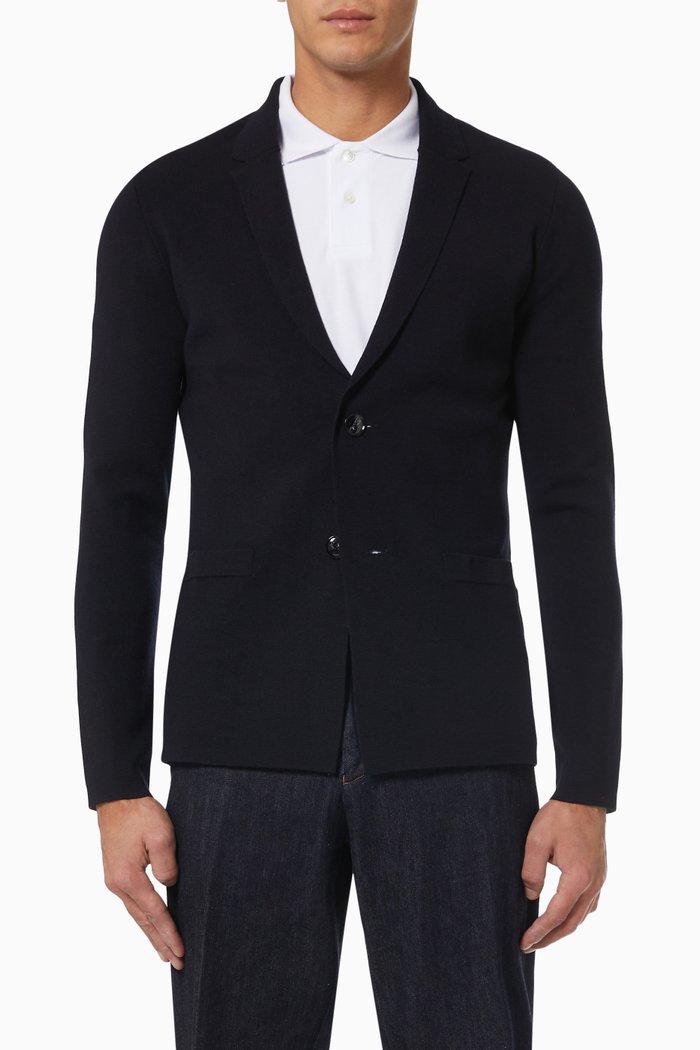 

Single Breasted Jacket in Soft Knit, Blue