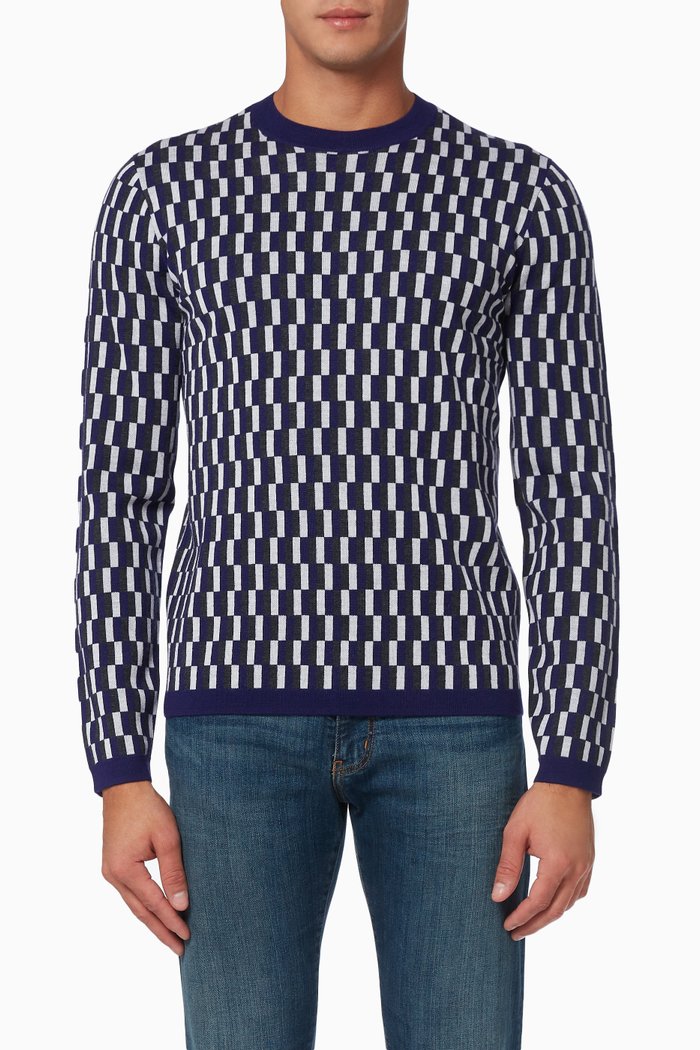 

Op-art Sweater in Virgin Wool Jacquard, Purple
