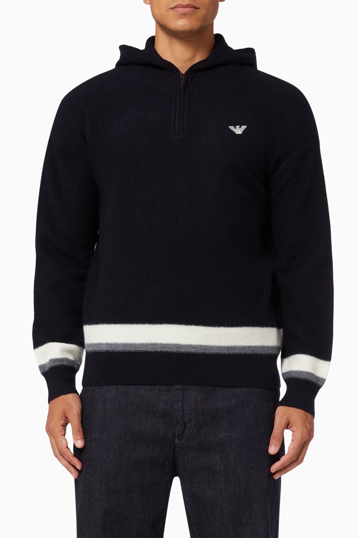 

EA Micro Eagle Hooded Jumper in Virgin Wool, Blue