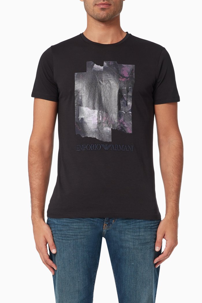 

EA Water Print T-shirt in Cotton Jersey, Black