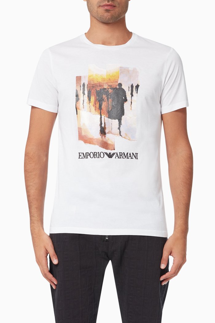 

EA Water Print T-shirt in Cotton Jersey, White
