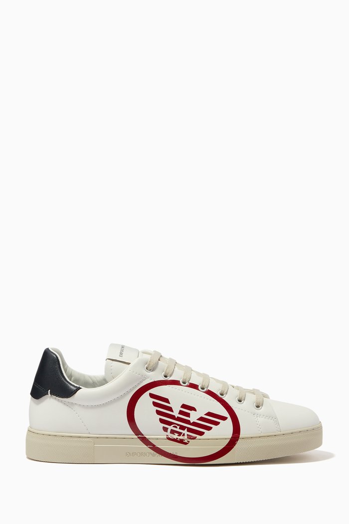 

EA Eagle Stamp Sneakers in Leather, White