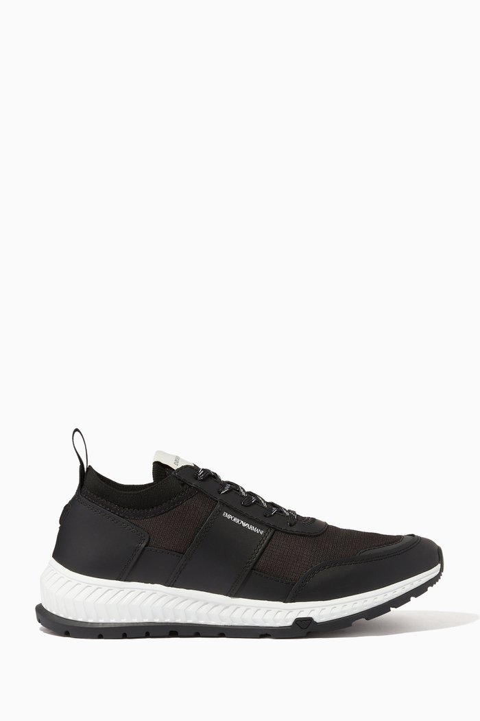 

EA Chevron Sole Sneakers in Leather, Black