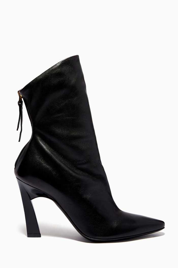 

Slanted Ankle Boots in Nappa Leather, Black