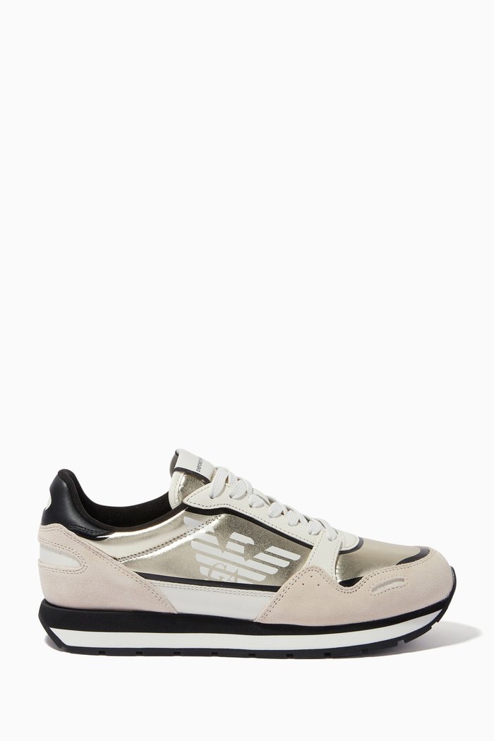

Ally Sneakers in Suede & Nylon, Gold