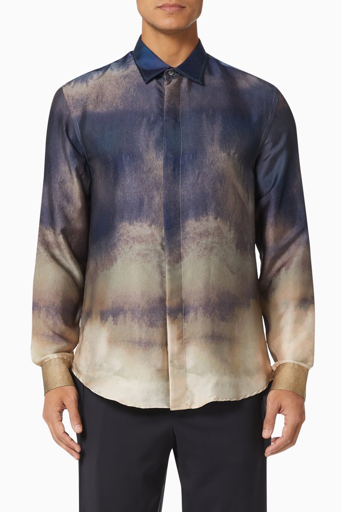 

Watercolour Print Shirt in Twill, Neutral
