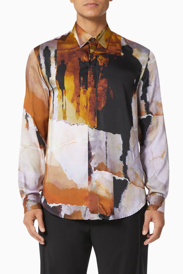 

Watercolour Print Shirt in Twill, Orange