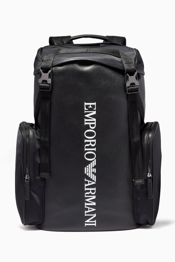 

EA Logo Backpack in Saffiano Leather, Black