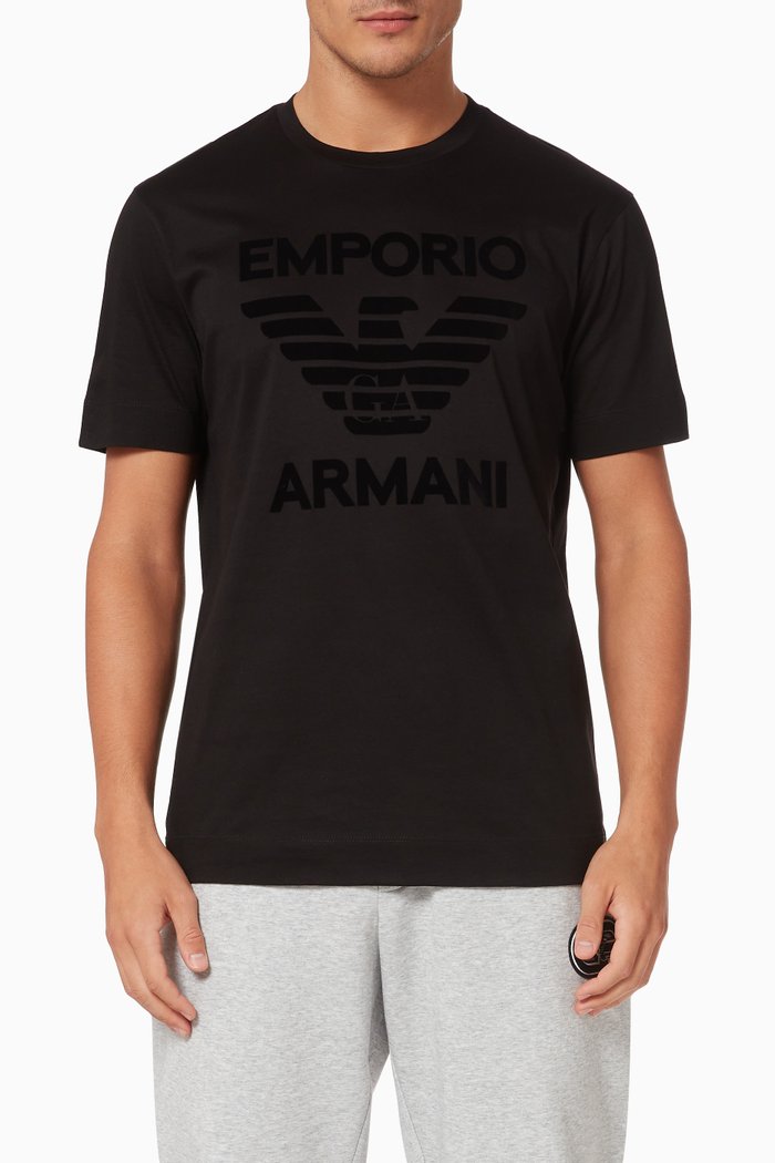 

EA Macro Eagle Flocked Logo T-shirt in Jersey, Black