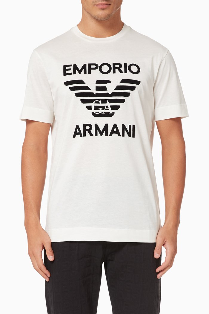 

EA Macro Eagle Flocked Logo T-shirt in Jersey, White