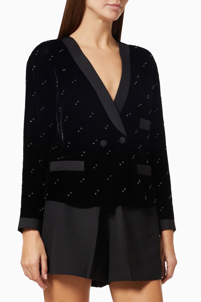 

Rhinestone Blazer in Viscose Velvet, Black