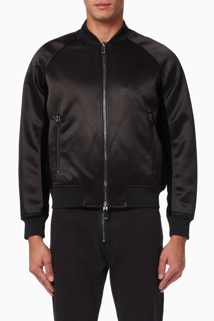 

EA Macro Eagle Bomber Jacket in Satin, Black