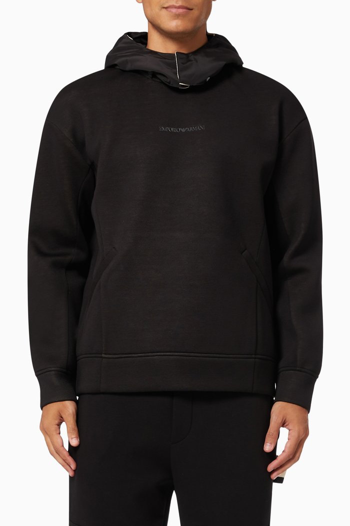 Detachable Hooded Sweatshirt in Jersey, Black