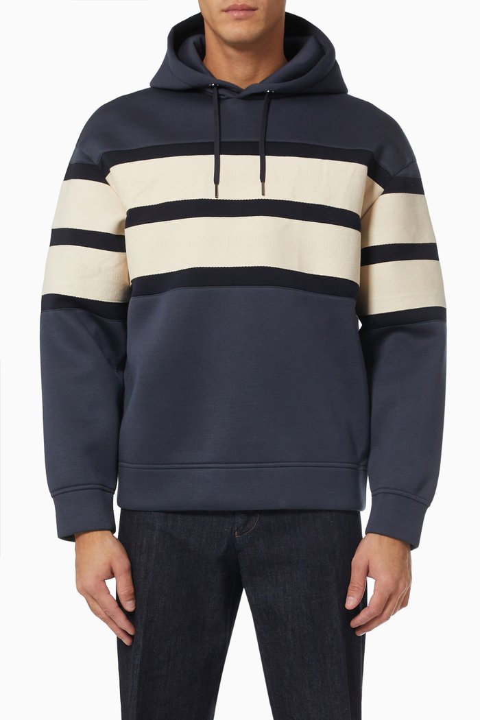 

Striped Hoodie in Jersey, Blue