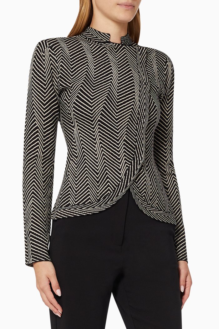 

Asymmetric Blazer in Chevron Diamond Jacquard, Black