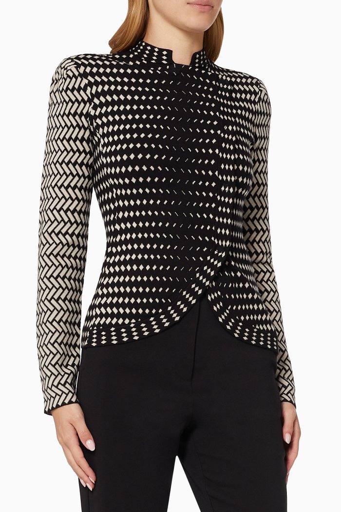 

Asymmetric Blazer in Chevron Diamond Jacquard, Black