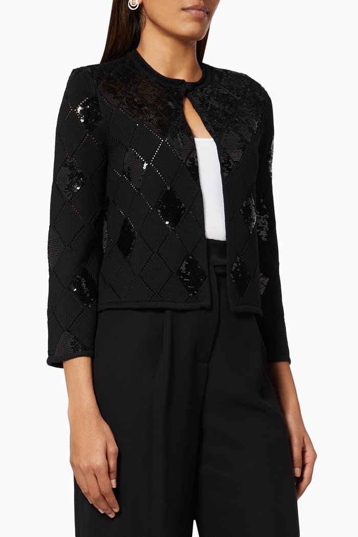 

Sequinned Cardigan in Wool Knit, Black