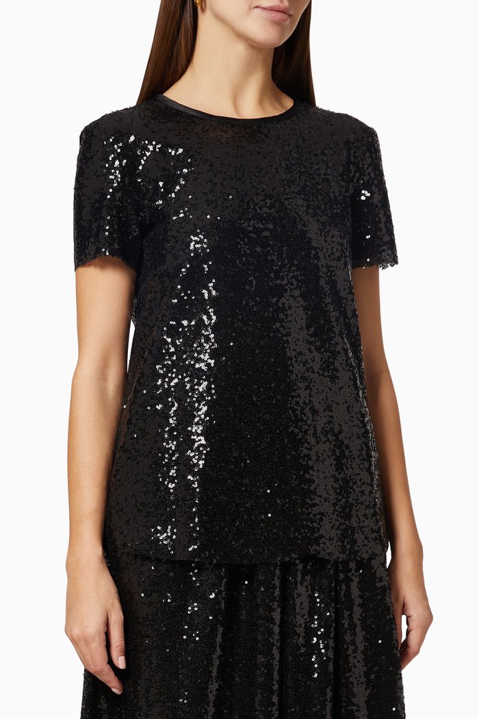 

Sequin Embellished Top in Tulle, Black