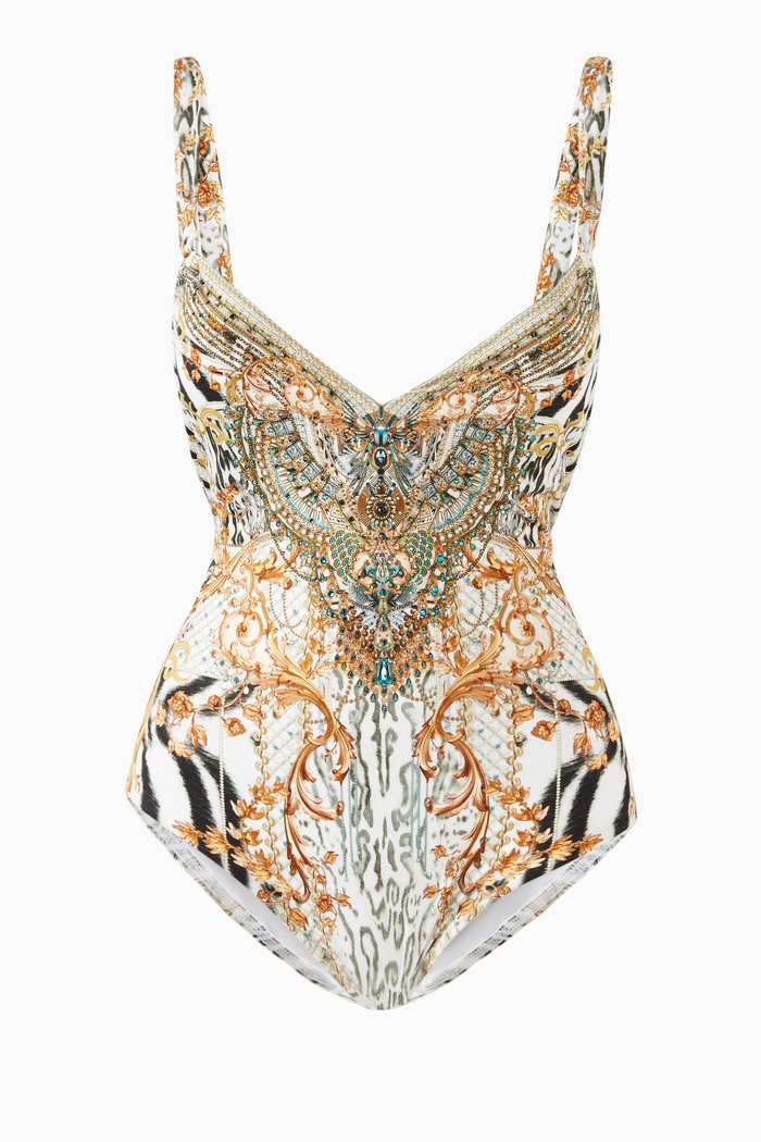

Gates of Glory Ring Detail One-piece Swimsuit in Recycled Nylon, White