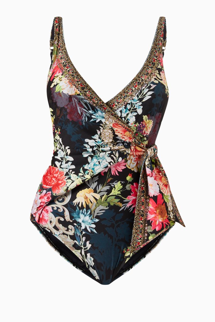 

Hampton Hive Wrap Tie One-piece Swimsuit in Recycled Nylon, Black