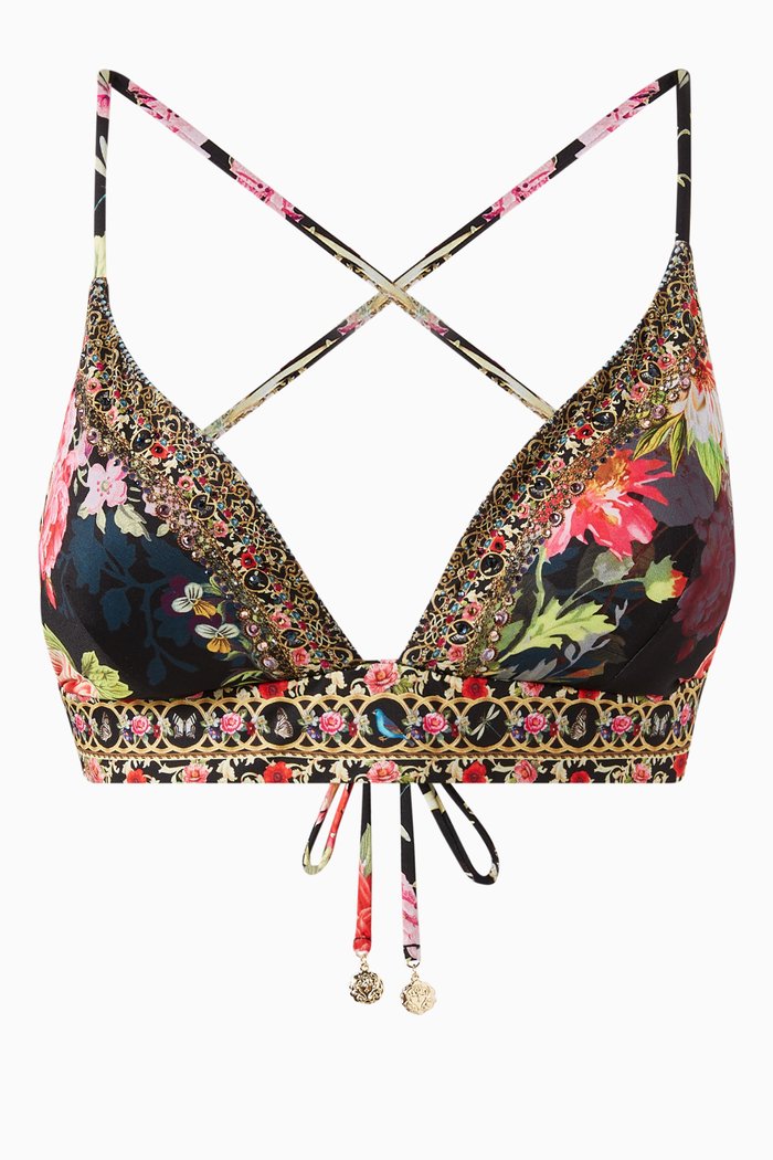 

Hampton Hive Lace Back Tri Bikini Top in Recycled Nylon, Black