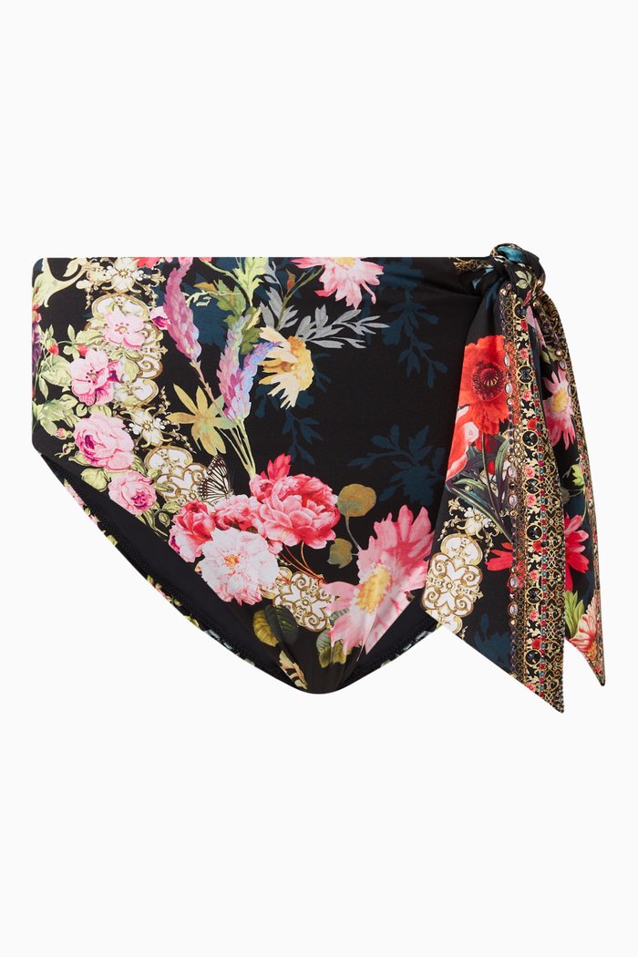 

Hampton Hive Tie Front Bikini Bottom in Recycled Nylon, Black