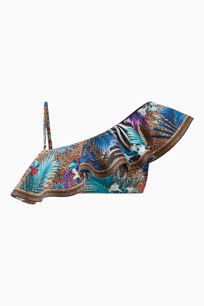 

Rainbow Room One-shoulder Frill Bikini Top in Recycled Nylon, Blue