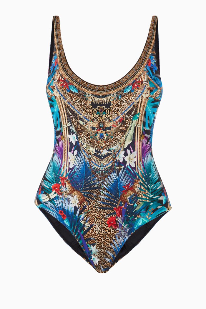 

Rainbow Room Low Scoop One-piece Swimsuit in Recycled Nylon, Blue