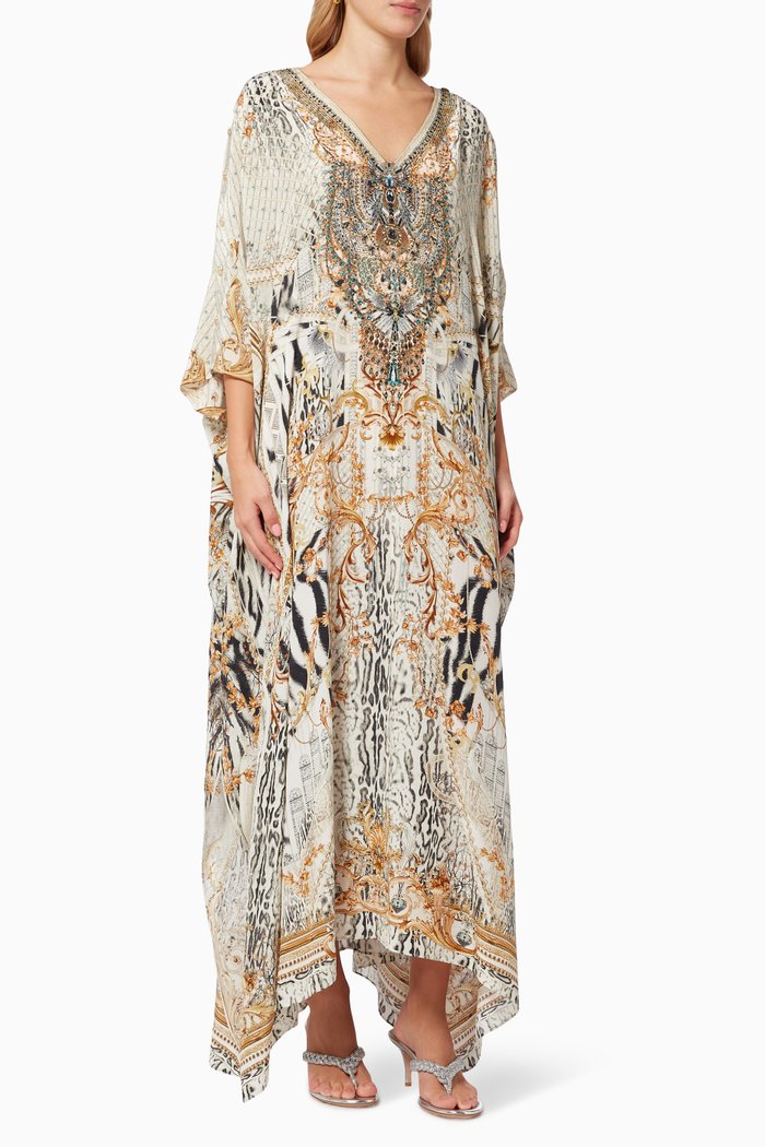 

Gates of Glory Long Kaftan with Buttons in Silk, White