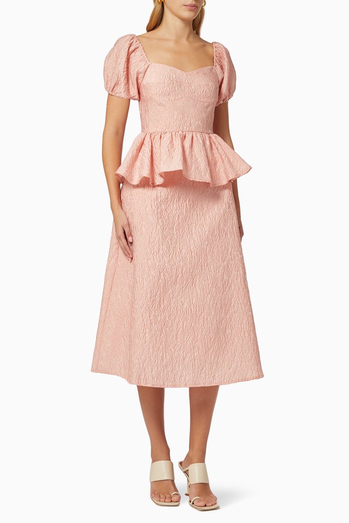 

Isobella Peplum Dress in Crepe, Pink