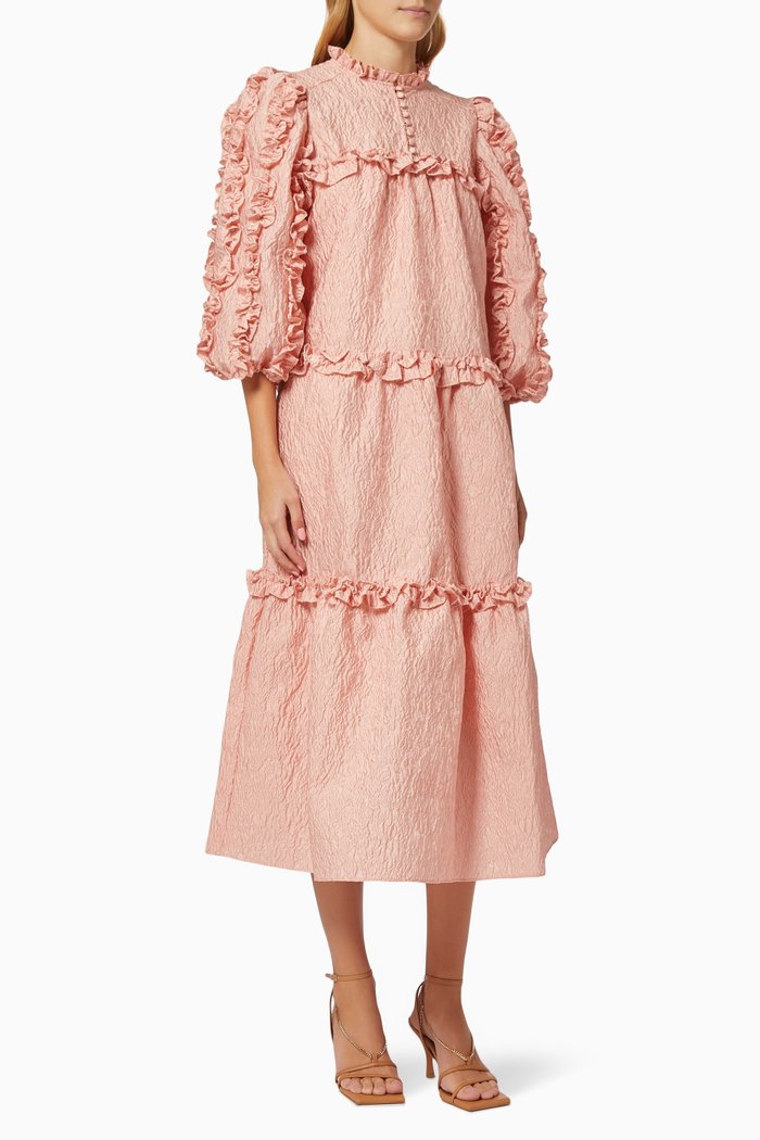 

Joanna Long Dress in Textured Crepe, Pink