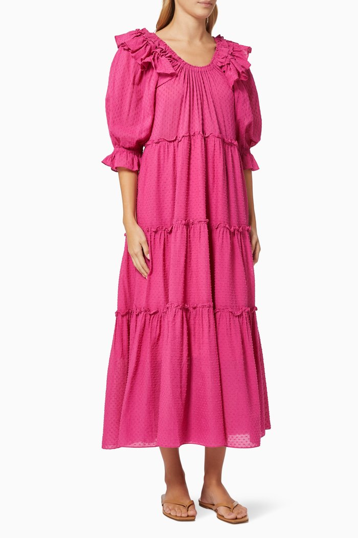 

Ariella Tiered Dress in Cotton, Pink