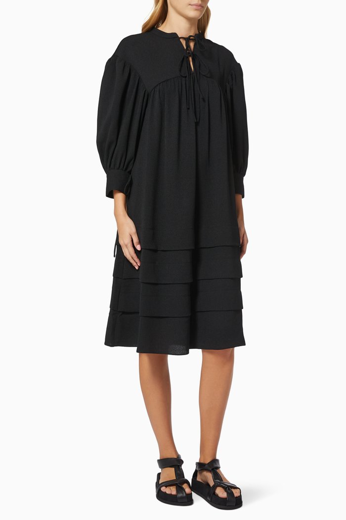 

Lissa Tiered Dress in Crepe, Black