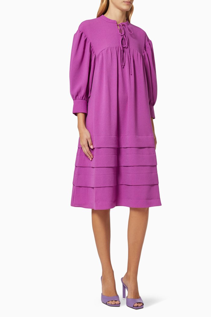 

Lissa Tiered Dress in Crepe, Purple