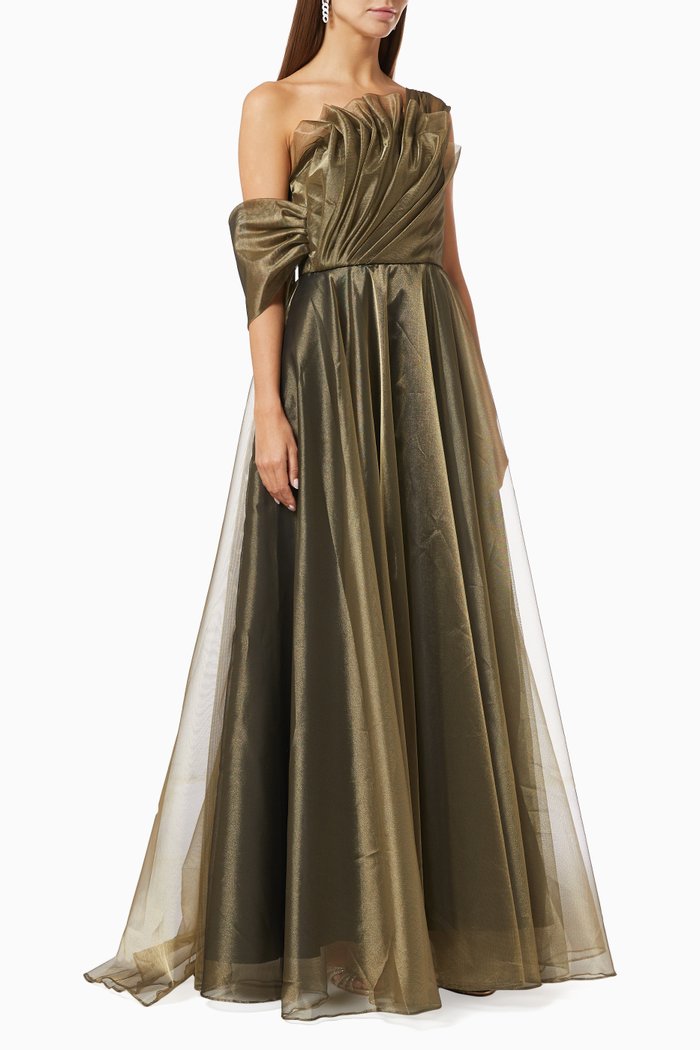 

Layered Gown in Satin & Tulle, Green