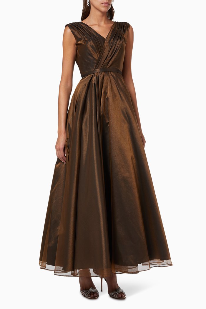 

Pleated Dress in Satin & Tulle, Metallic