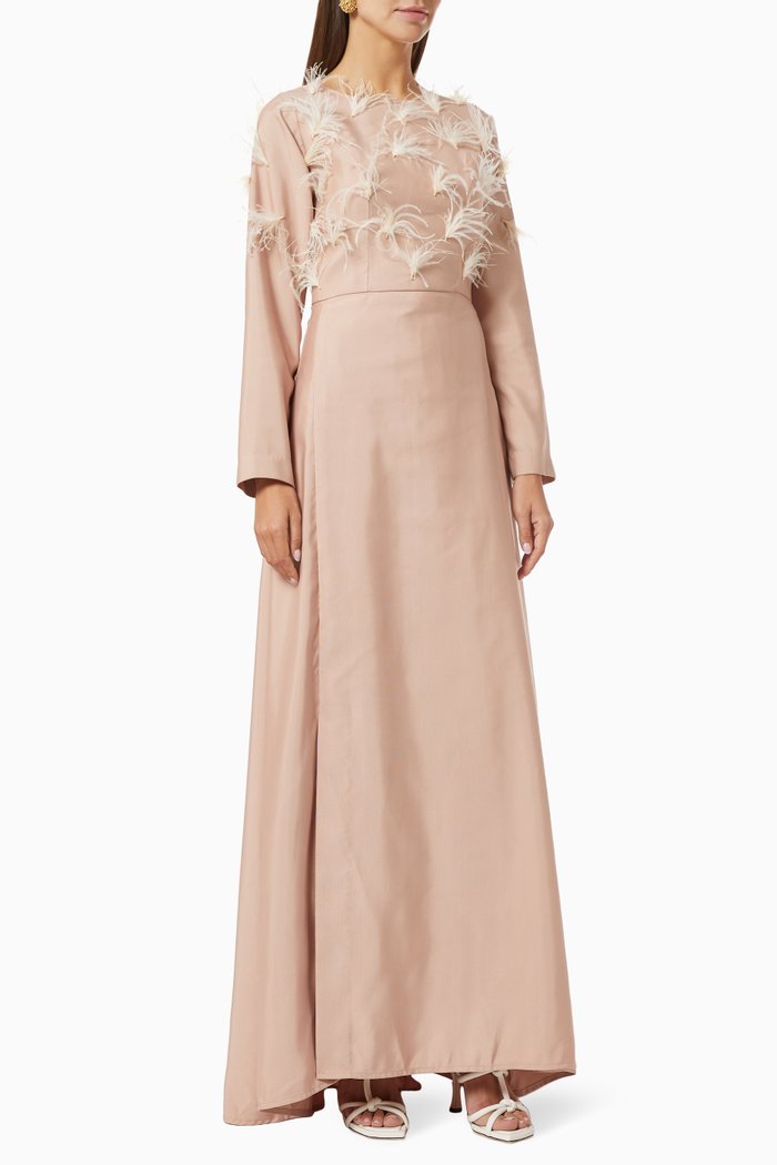 

Feather Embroidered Dress, Pink