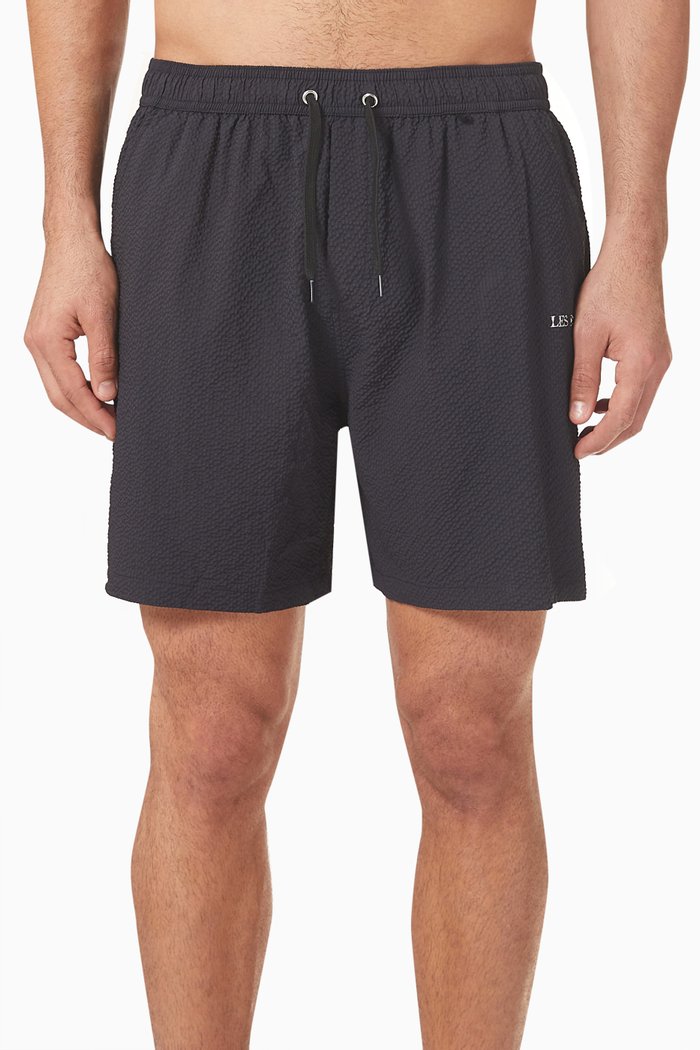 

Quinn Seersucker Swim Shorts in Recycled Polyester, Black