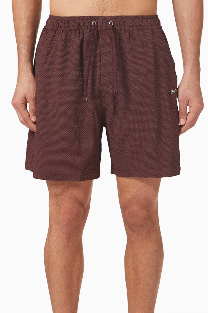 

Quinn Seersucker Swim Shorts in Recycled Polyester, Red