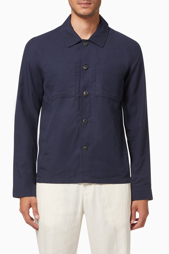 

Marseille Hybrid Shirt Jacket in Linen Tencel Cotton Blend, Blue