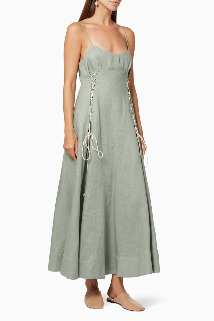 

Ivy Tie-side Corset Dress in Linen, Green