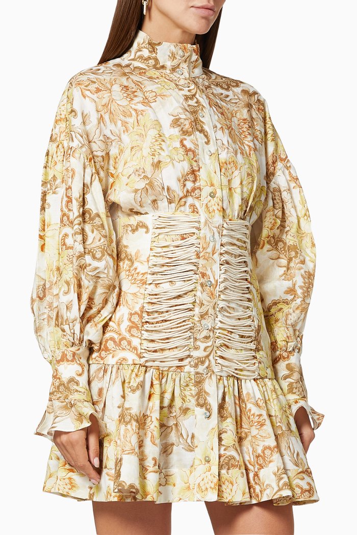 

Bernadette Corset Mini Dress in Linen, Multicolour
