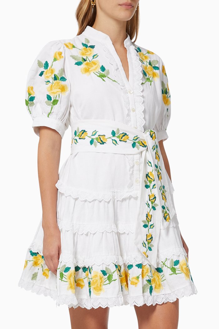 

Rosa Embroidered Mini Dress in Cotton, Neutral