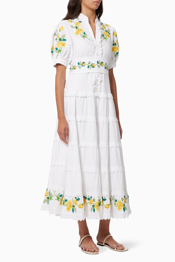 

Rosa Embroidered Midi Dress in Cotton, Neutral