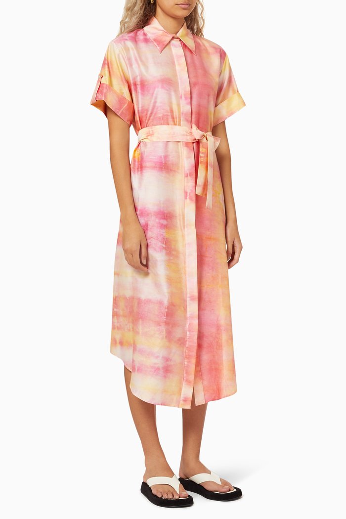 

Uma Midi Shirtdress in Cotton Silk Blend, Multicolour