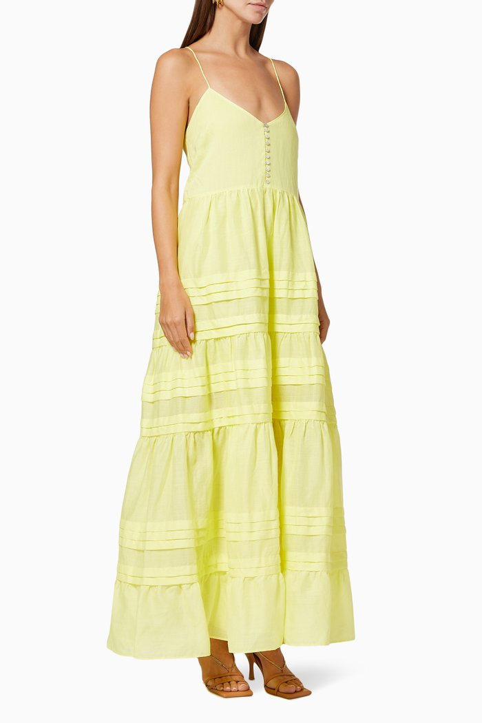 

Fluer Tiered Maxi Dress in Ramie, Yellow