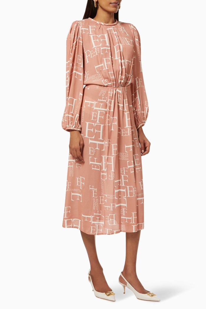 

Logo Lettering Viscose Georgette Dress, Rose gold