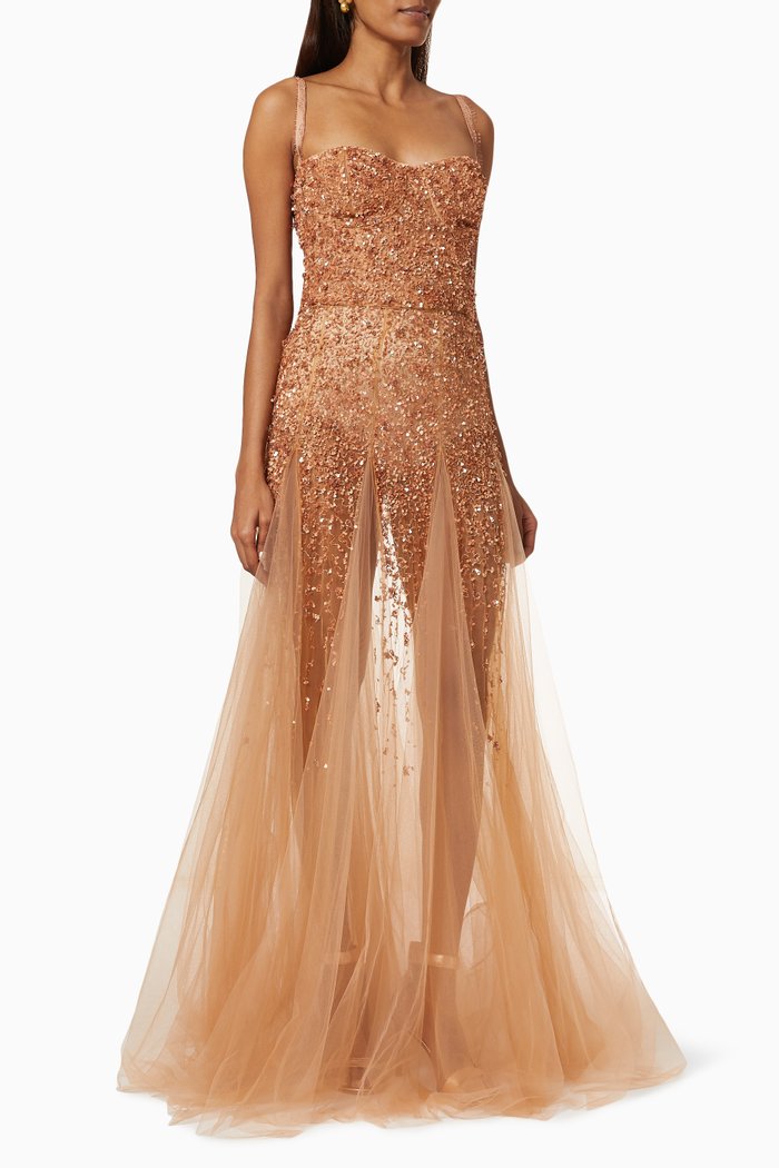 

Gown in Degradé Sequin Bead Tulle, Pink